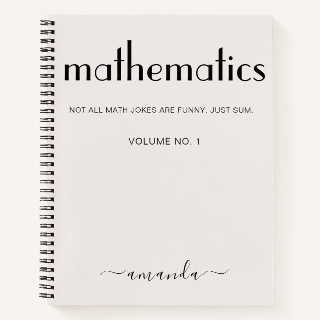 Feminine Beige Black Personalised Mathematics Notebook (Front)