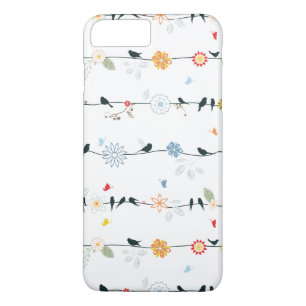 Feminine Birds on a Wire and Flowers Case-Mate iPhone Case