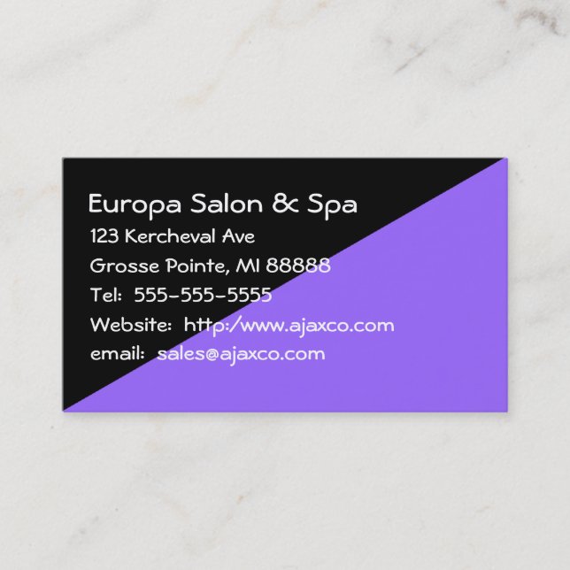 Feminine Black and Lavender Sales Business Card (Front)