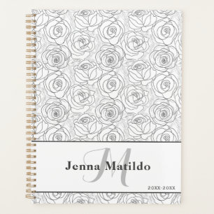 Feminine Black and White Rose Illustration Planner