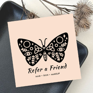 Feminine Black Butterfly & Blush Pink Beauty Salon Referral Card