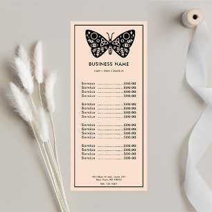Feminine Black Butterfly & Blush Pink Price list  Rack Card