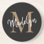 Feminine Black Gold Monogram Script Elegant Modern Coaster<br><div class="desc">Feminine Black Gold Monogram Script Elegant Modern Coaster. Easily personalize this modern elegant coaster with your custom monogram and name.</div>