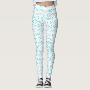 Feminine Blue and a White Lace Deco Pattern Leggings