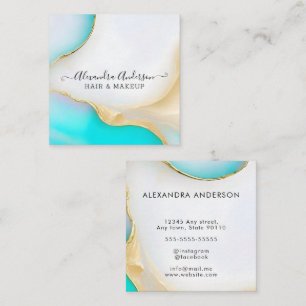 Feminine Blue and White Agate Gold Accents Square Business Card