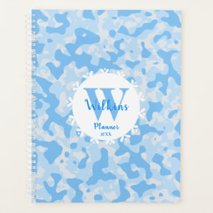 Feminine Blue Camouflage Monogram Design Planner