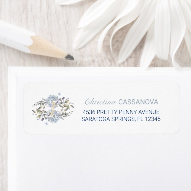 Feminine Blue Floral Bouquet Return Address (Insitu)
