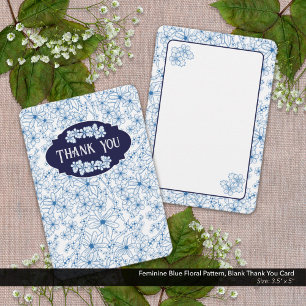 Feminine Blue Floral Pattern, Blank Thank You Card