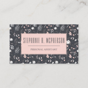 Feminine Blush & Charcoal Floral Print Business Card