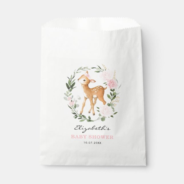 Feminine Blush Floral Woodland Deer Baby Shower Favour Bags (Front)