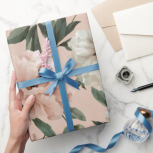 Feminine Blush Peony White Floral Pattern Wrapping Paper