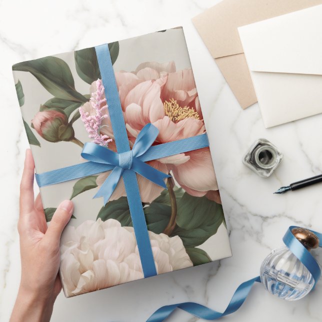 Feminine Blush Peony White Floral Pattern Wrapping Paper (Gifting)