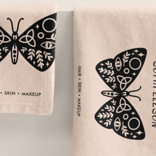 Feminine Blush Pink & Black Butterfly Salon Spa Bath Towel Set