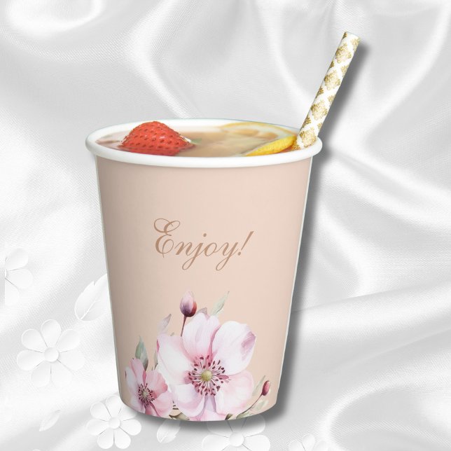 Feminine Blush Pink Floral Roses Bridal Shower  Paper Cups (Creator Uploaded)