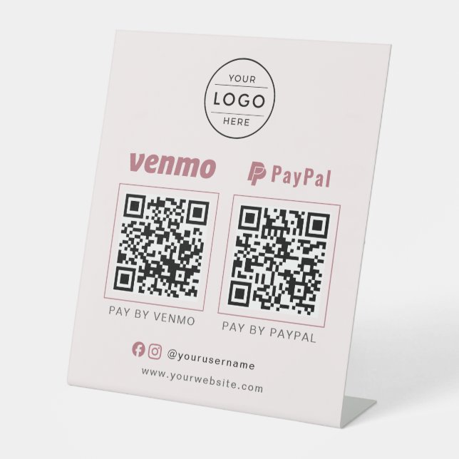 Feminine Blush Pink Logo QR Code Business Sign (Front)