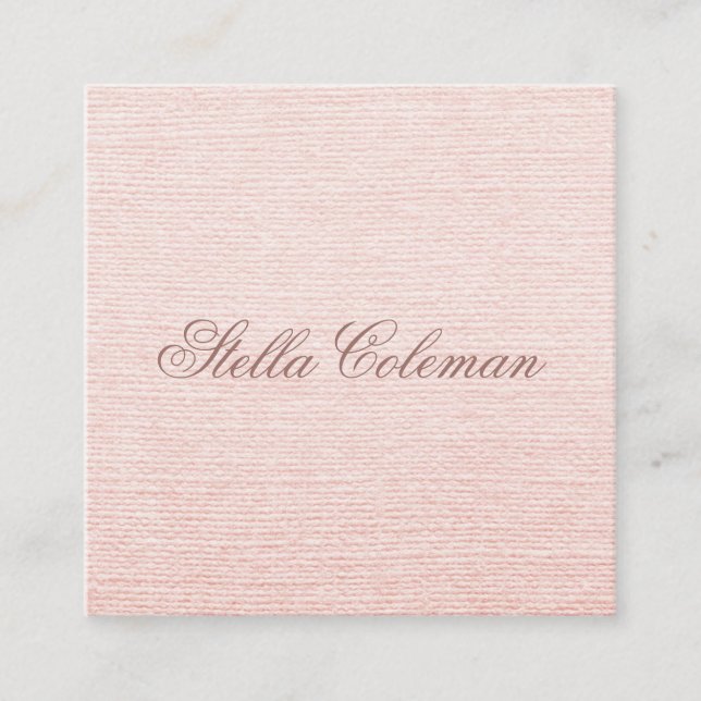 Feminine blush pink minimalist linen professional square business card (Front)