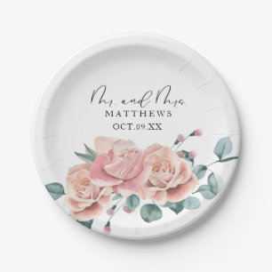 Feminine Blush Pink mr and mrs Paper Plate