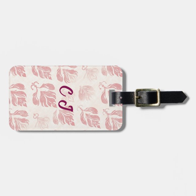 Feminine Blush Pink Pattern Monogram Luggage Tag (Front Horizontal)