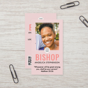 Feminine Blush Pink Photo QR Logo Church Bishop  Business Card