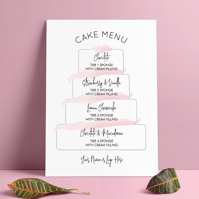 Feminine Blush Pink Script Cake Flavour Menu Poster (Creator Uploaded)