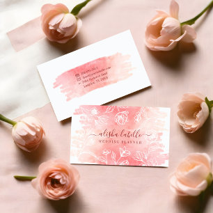 Feminine Blush Pink Watercolor Wash & Lace Floral Business Card