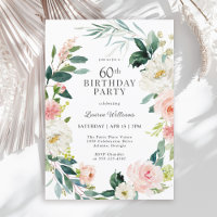 Feminine Blush Rose Floral 60th Birthday Party