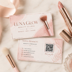 Feminine Blush Rose Gold Beauty Salon Business Card