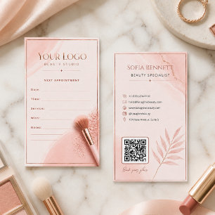 Feminine Blush Rose Gold QR Code Salon Branding Appointment Card