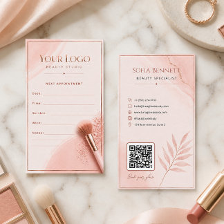 Feminine Blush Rose Gold QR Code Salon Branding Appointment Card