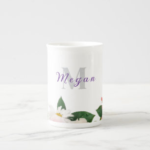 Feminine Boho Botanical Wildflowers with Monogram Bone China Mug