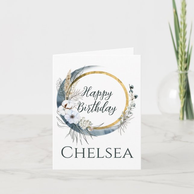 Feminine Boho Moon Birthday Card For Her (Front)