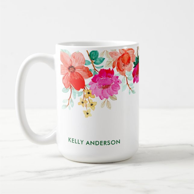 Feminine Botanical Trendy Floral Pattern Decal Coffee Mug (Left)