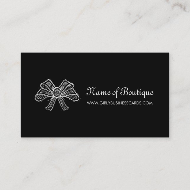 Feminine Boutique Black and White Lace Ribbon Business Card (Front)