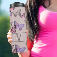 Feminine Butterflies and Monogram - Dusty Pink
