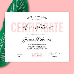 Feminine Certificate Award Course Completion