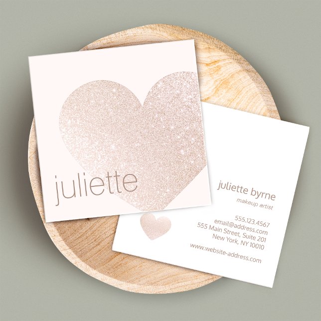 Feminine Champagne Pink Glitter Heart Beauty Salon Square Business Card (Creator Uploaded)