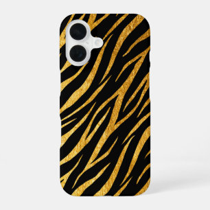 Feminine Chic Luxury Black Gold Classy Zebra Print iPhone 16 Case