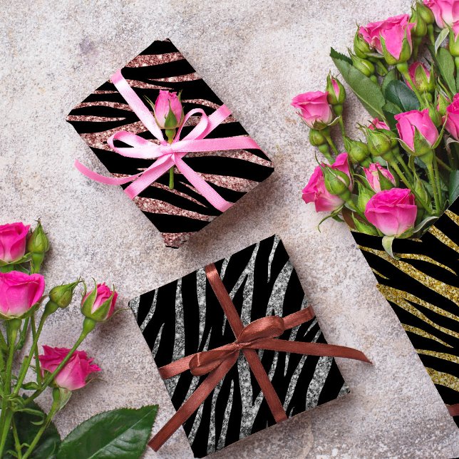 Feminine Chic Luxury Black Gold Classy Zebra Print Wrapping Paper Sheet (Creator Uploaded)