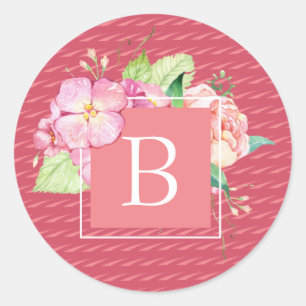 Feminine Chic Monogrammed Initial Abstract Floral Classic Round Sticker