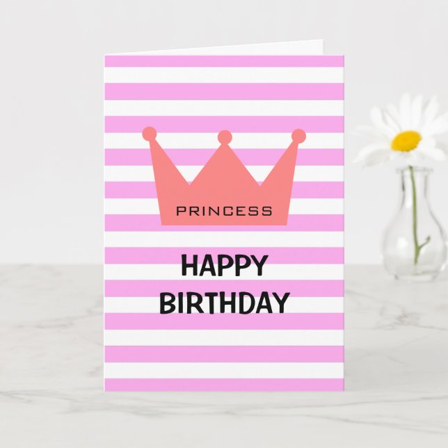 Feminine Chic Princess Happy Birthday Red Crown    Card (Small Plant)