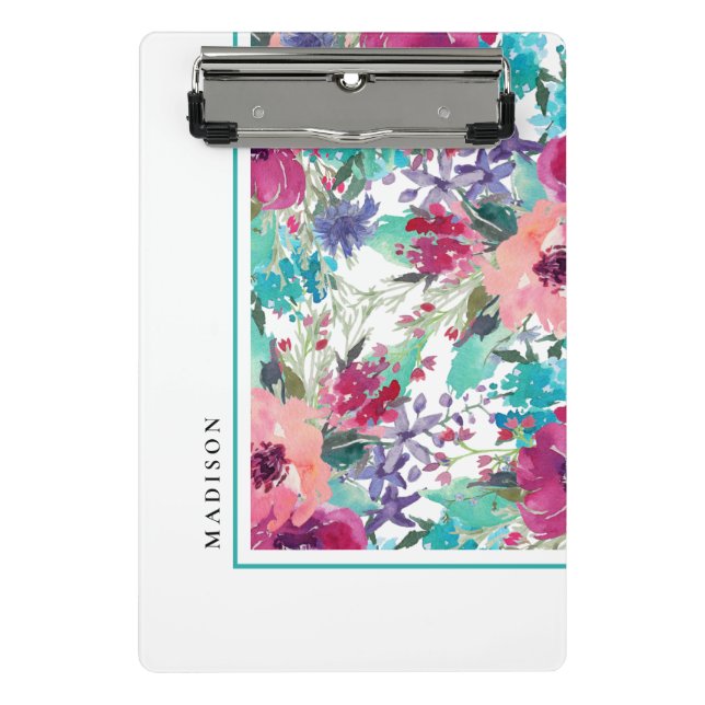 Feminine Colourful Watercolor Floral Pattern Mini Clipboard (Front)