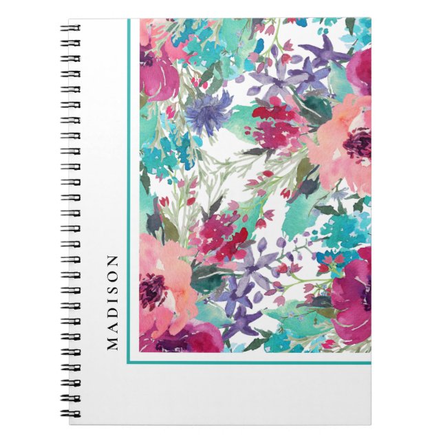 Feminine Colourful Watercolor Floral Pattern Notebook (Front)