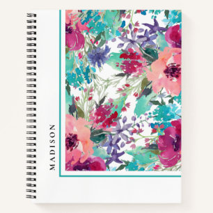 Feminine Colourful Watercolor Floral Pattern Notebook