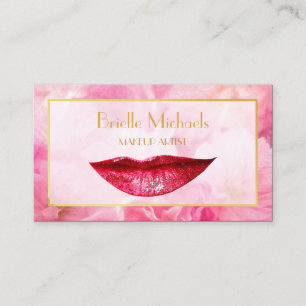 Feminine Deep Pink Sparkle Lips Chic Makeup Artist Business Card