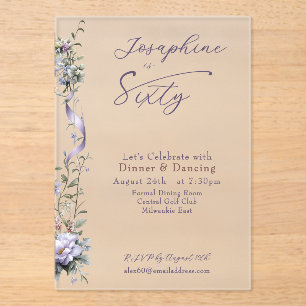 Feminine Dusty Blue Wildflower Sixtieth Birthday Acrylic Invitations
