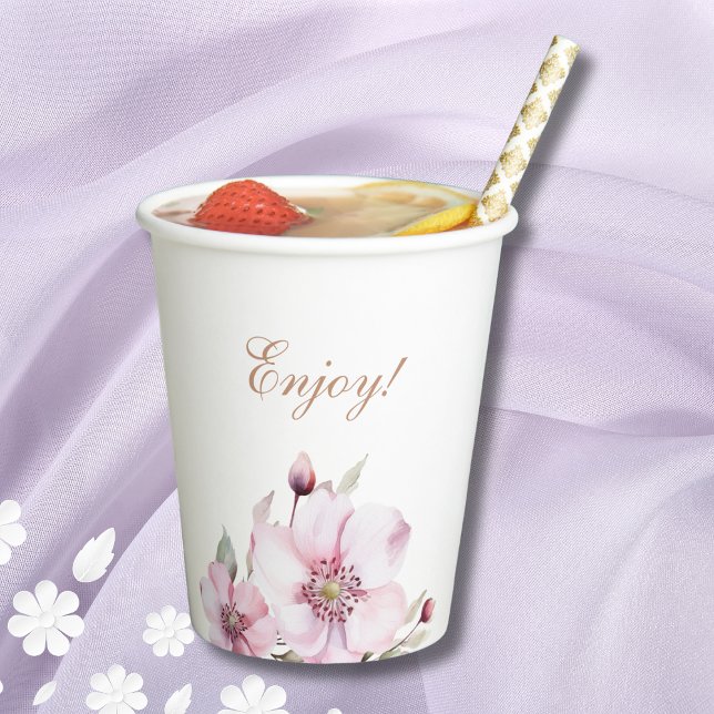 Feminine Dusty Pink Floral Roses Baby Shower  Paper Cups (Creator Uploaded)
