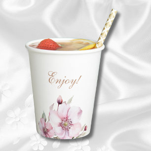 Feminine Dusty Pink Floral Roses Bridal Shower  Paper Cups