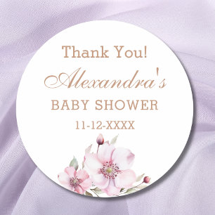 Feminine Dusty Pink Roses Baby Shower Thank You Classic Round Sticker