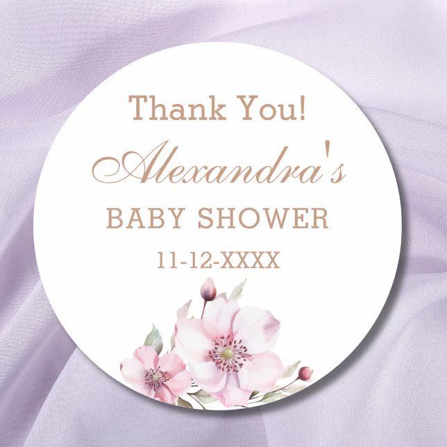 Feminine Dusty Pink Roses Baby Shower Thank You Classic Round Sticker (Creator Uploaded)