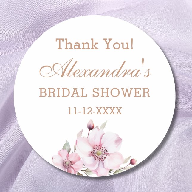 Feminine Dusty Pink Roses Bridal Shower Thank You Classic Round Sticker (Creator Uploaded)